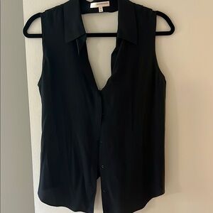 Lavender Brown Black Sleeveless Notched Collar Blouse